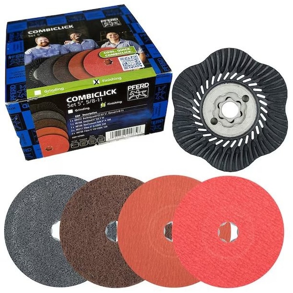 Pferd PFERD COMBICLICK Disc Finishing Set, 9 pcs., 4-1/2 in. Diameter, 5/8 in., 11 Thread 42984 - main