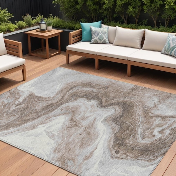 Homeroots 9' X 12' Taupe And Silver Abstract Washable Indoor Outdoor Area Rug 618350 - main