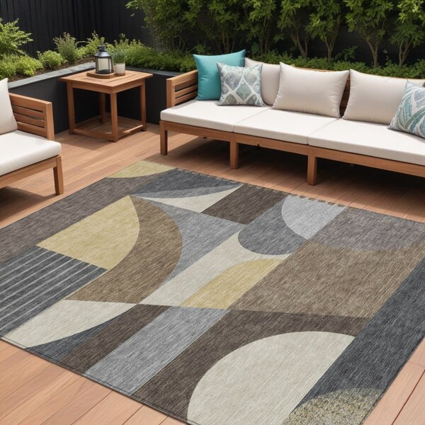 Homeroots 8' X 10' Brown Taupe And Wheat Geometric Washable Indoor Outdoor Area Rug 616721 - main