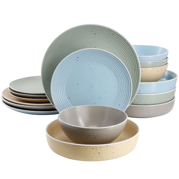 Elama Emilia 16 Piece Assorted Double Bowl Stoneware Dinnerware Set in Speckled Multi-Color ELM-EMILIA-AST - main