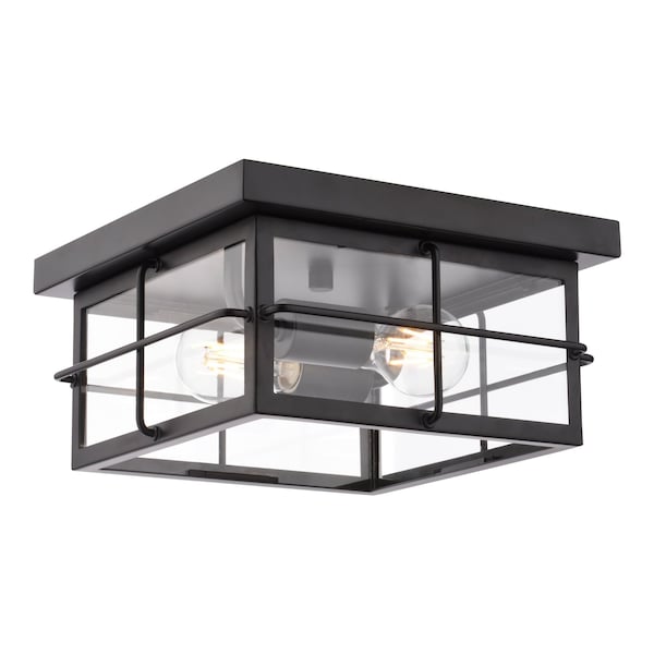 Vaxcel Manchester 2-Light Matte Black Outdoor Flush Mount Ceiling Light with Clear Glass T0847 - main