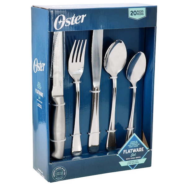 Oster Macmillan 20 Piece Stainless Steel Flatware Set with Steak Knives 82964.2 - main