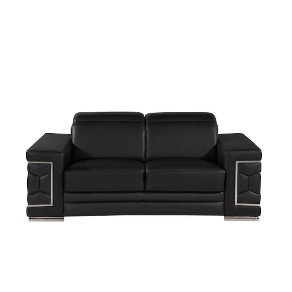 Homeroots 71" Black And Silver Genuine Leather Loveseat 546440 - main