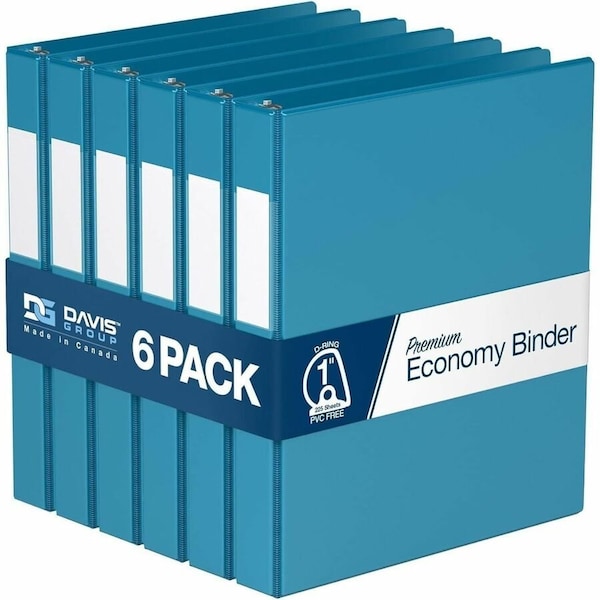 Davis Group Premium Economy, Angle D Ring, Binder, (Turquois Blue, 1"), PK6 2301-52-06 - main