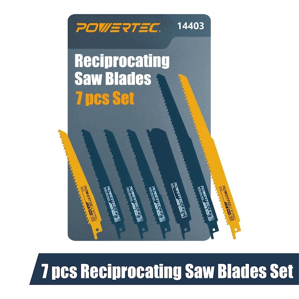 Powertec 7 pcs Reciprocating Saw Blades Set, Metal & Woodcutting Sawzall Blades Assortment for Plumbing Work 14403 - main