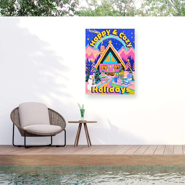 Trademark Fine Art Outdoor Canvas Art Jess Stempel Happy & Cozy Wall Art for Patios, or Gardens GRL01810-OC2432WR - main