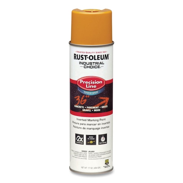 Rust-Oleum IC M1800 System Water-Based Precision Line Marking Paint, Gloss Yellow, 17 oz Aerosol Can, 12PK 203033 - main