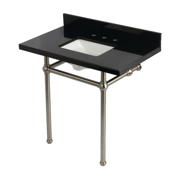 Kingston Brass 36" Black Granite Console Sink with Brass Legs, 8-Inch, 3-Hole, Black Granite/Brushed Nickel KVPK36KBSQ8 - main