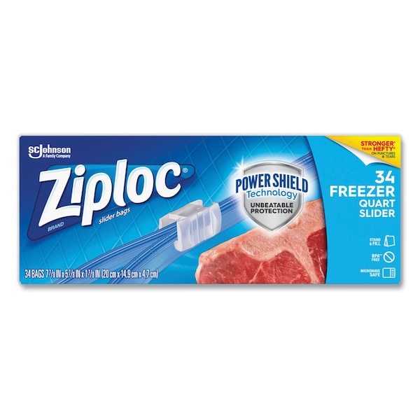 Ziploc Slider Freezer Bags, 32 oz, 5.88in x 1.88in x 7.88in, Clear, 34PK 316486 - main