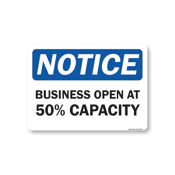 Signmission Public Safety, 7" Height, Peel And Stick Wall Graphic, 10" X 7", Business Open 50% Capacity OS-NS-RD-710-25462 - main