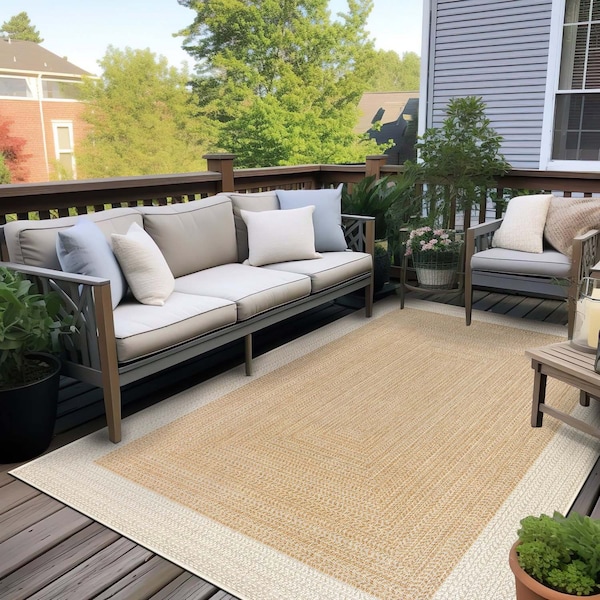 World Rug Gallery Contemporary Braided Weather Resistant Reversible Indoor/Outdoor Rug 5 ft x 7 ft Natural WR112NATURAL5X7 - main