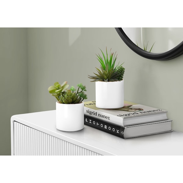 Monarch Specialties Artificial Plant 7" Tall Succulent, Indoor, Faux, Fake, Table, Greenery, Potted Set Of 2, Decorative I 9588 - main