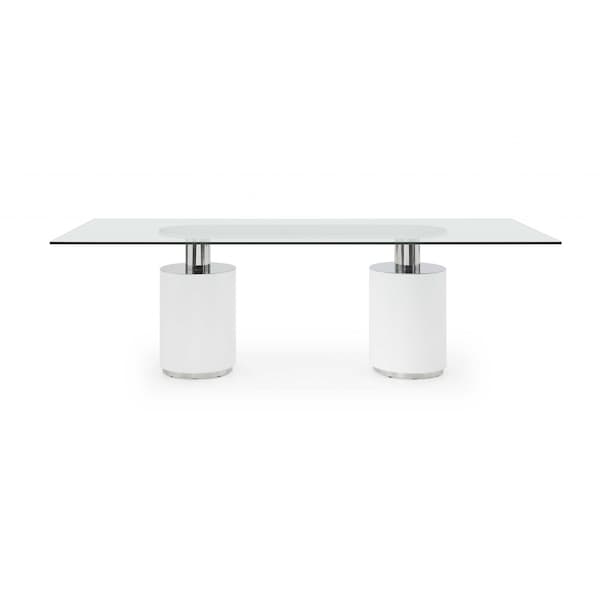 Homeroots 94 X 39 X 30 White Glass Stainless Steel Dining Table 370726 - main