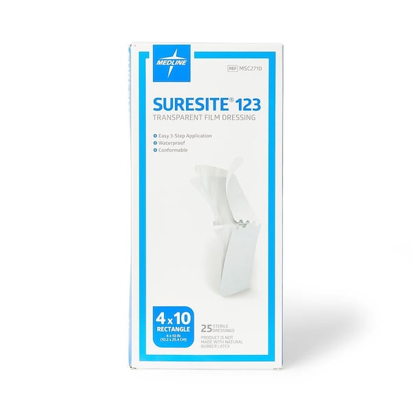 Medline SureSite123 Transparent Dressing, 4in x 10in, 25PK MSC2710ZZ - main