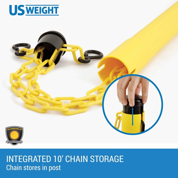 Us Weight ChainBoss Outdoor/Indoor Stanchion with 10 ft of Yellow Plastic Chain - Fillable Base, 6PK U2204YCPK6 - main