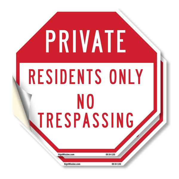 Signmission Private Residents Only No Trespassi, 4 inch X 4 inch, Vinyl Decal, 2PK OC-D-2PACK-4-133 - main