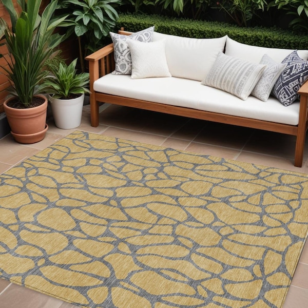 Homeroots 9' X 12' Gold And Gray Geometric Washable Indoor Outdoor Area Rug 599194 - main