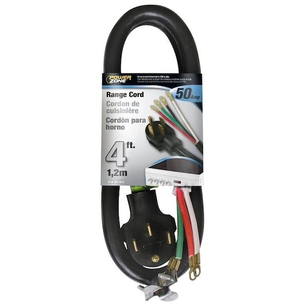 Powerzone Power Supply Range Cord, 6, 8 AWG Cable, 4 ft L, 50 A, 250 V, Black ORR628204 - main