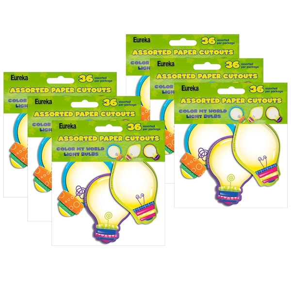 Eureka Color My World, Light Bulbs, Assorted Paper Cut Outs, 36-Piece Set, 6PK 841006 - main