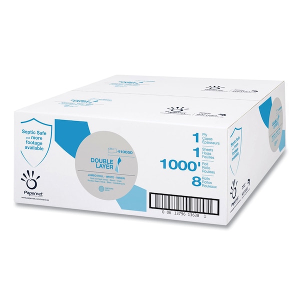 Papernet Heavenly Soft Double Layer Jumbo Toilet Tissue, Septic Safe, 1-Ply, White, 1,000 ft, 8PK 410050/13638 - main