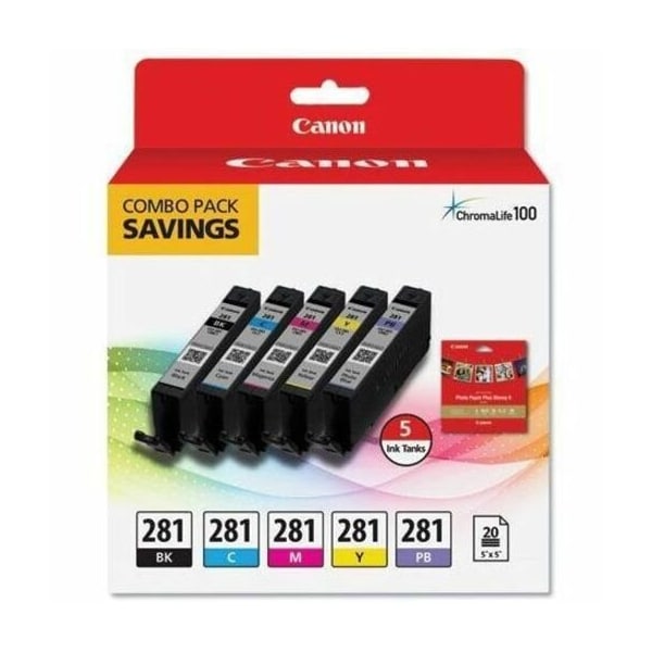 Canon CLI-281 ChromaLife100 Ink/Paper Combo, Black/Blue/Cyan/Magenta/Yellow 2091C006 - main