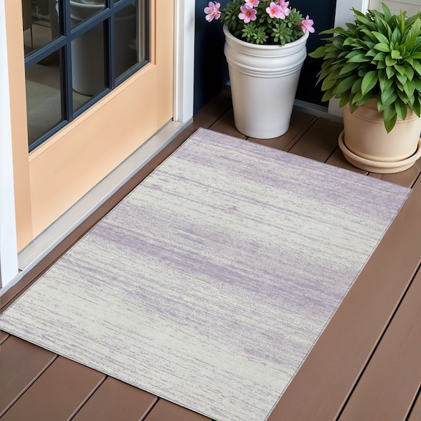 Homeroots 3' X 5' Lavender And Ivory Striped Washable Indoor Outdoor Area Rug 589692 - main