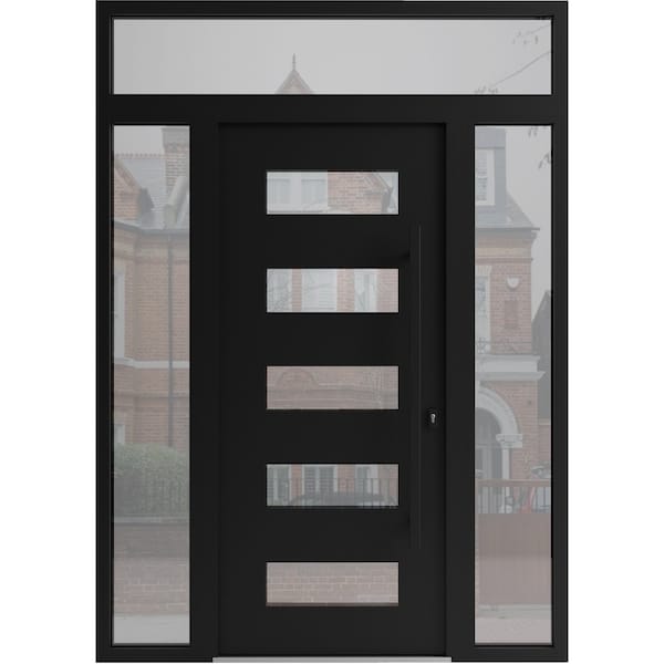 Vdomdoors Aluminum Door Iron 0255 Black Entry Steel Metal Classic Painted 64 x 94 (16+36+16 x 80+14)-Left Ins IRON0255EXD-BLK-W16+36+16xH80+14-LH-I - main