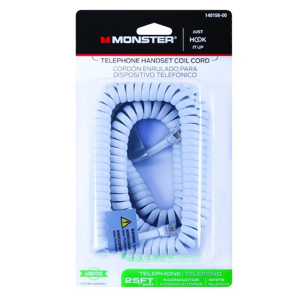 Monster Cable Just Hook It Up 25 ft. L White Telephone Handset Coil Cord 140156-00 - main