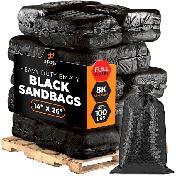 Xpose Safety Black Sand Bags - 14inx26in, 100 lb, Full Pallet of 8,000 SBB-HVY-1426-FP8000-X - main