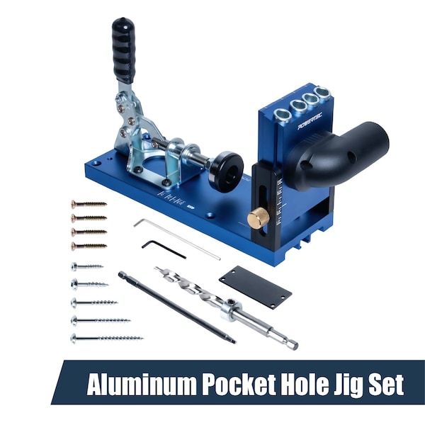 Powertec Aluminum Pocket Hole Jig Set with 1-1/4" OD Dust Port, Drill Bit, Drill Stop, Toggle Clamp, Screws 71844 - main