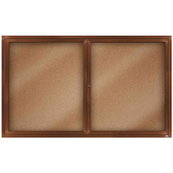 Aarco Enclosed Natural Pebble Grain Cork Bulletin Board w/ Walnut Wood Look Finish Al Frame, 36''Hx60''W DCCWW3660R - main