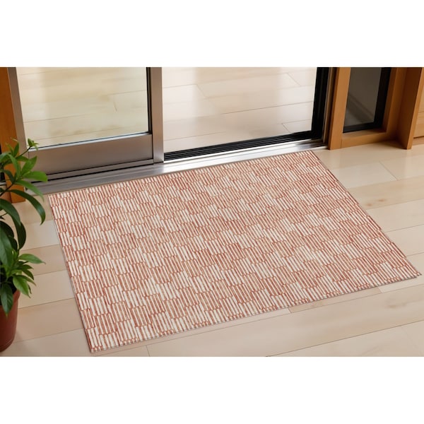 Homeroots 3' X 5' Salmon And Ivory Geometric Washable Indoor Outdoor Area Rug 595031 - main