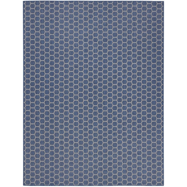 Homeroots 8' X 10' Blue And Beige Geometric Indoor Outdoor Area Rug 556315 - main