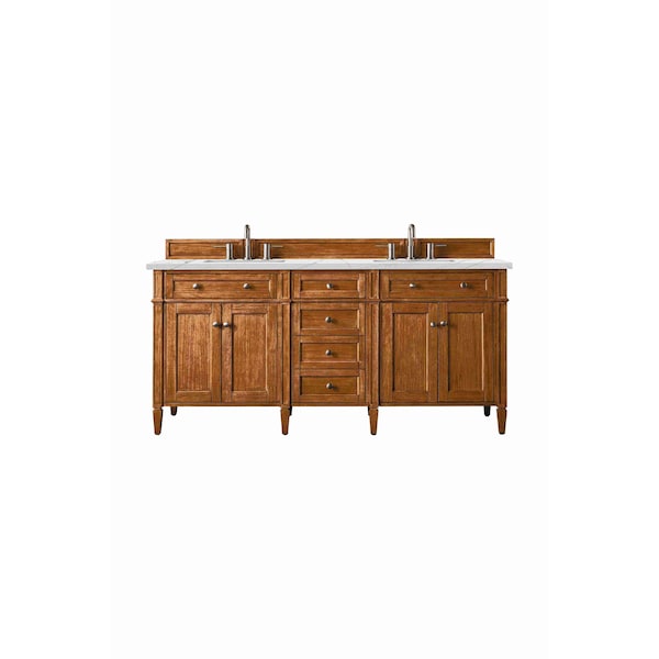 James Martin Vanities Brittany 72'' D Vanity, Saddle Brown w/ Ethereal Noctis Silestone Top w/FreePower Wireless Charger 650-V72-SBR-FENC - main