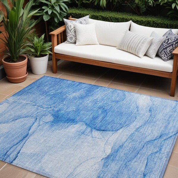 Homeroots 10' X 14' Blue Abstract Washable Non Skid Indoor Outdoor Area Rug 559738 - main