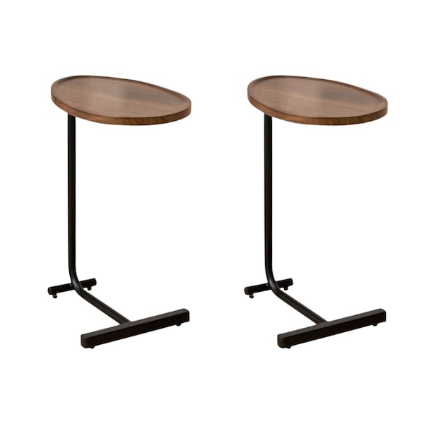 Homeroots Set of Two Brown and Black Wood and Metal Oval End Tables, 2PK 635695 - main
