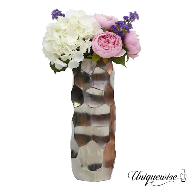 Uniquewise Small Decorative Modern Metal Honeycomb Design Table Flower Vase in Silver, 9-Inch Height QI004247.S - main