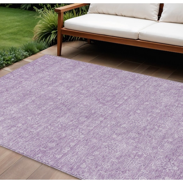 Homeroots 10' X 14' Lavender Lilac And Ivory Floral Washable Indoor Outdoor Area Rug 582361 - main