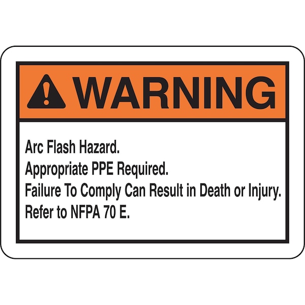 Brady WARNING Arc Flash Hazard Sign, 7in H x 10in W x 0.006in D, Polyester 87813 - main