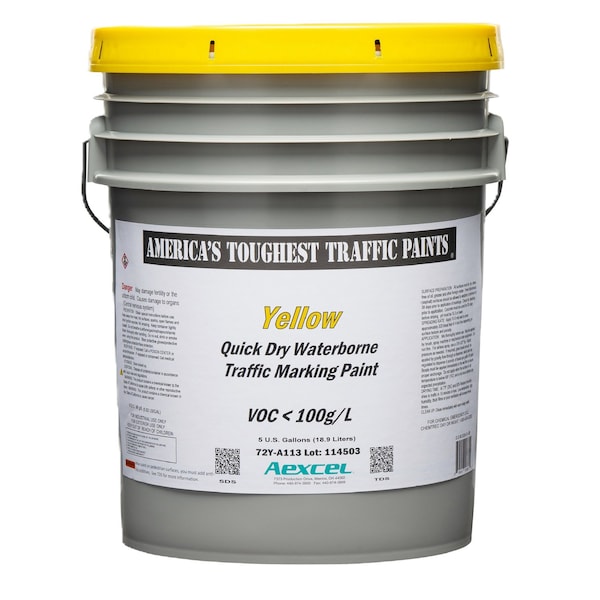Aexcel Quick-Dry 20-minute Dry Traffic & Zone Marking Paint, Water-based Acrylic Latex, Yellow, 5-Gallon 72Y-A113F03 - main