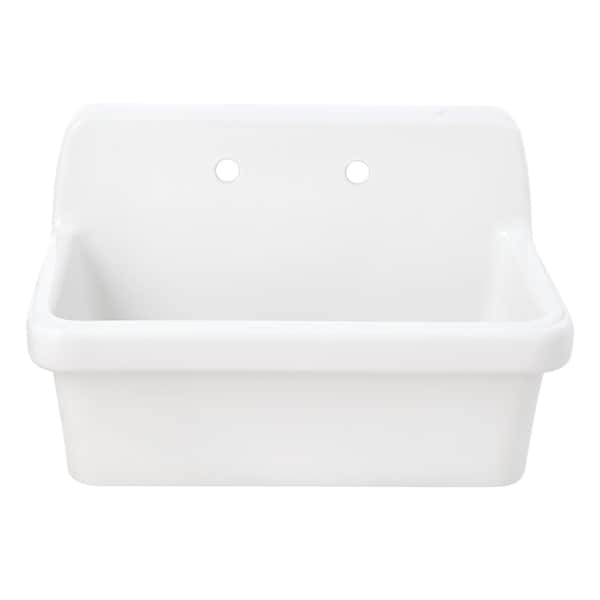 Kingston Brass 30" Ceramic Single Bowl Wall Mount Kitchen Sink with Strainer, Glossy White GPKWS301918 - main