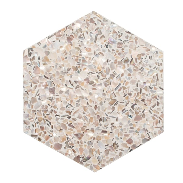 Apollo Tile Amalfi 9x8 in. Ivory White with Copper flecks Glossy Shell, Terrazzo Hexagon Tile, 5PK APLAQT8804HXWHT - main
