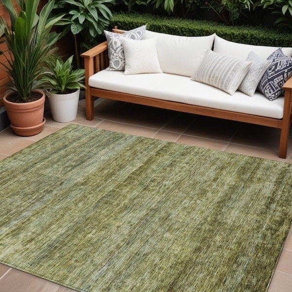 Homeroots 9' X 12' Olive Green And Brown Striped Washable Indoor Outdoor Area Rug 605624 - main