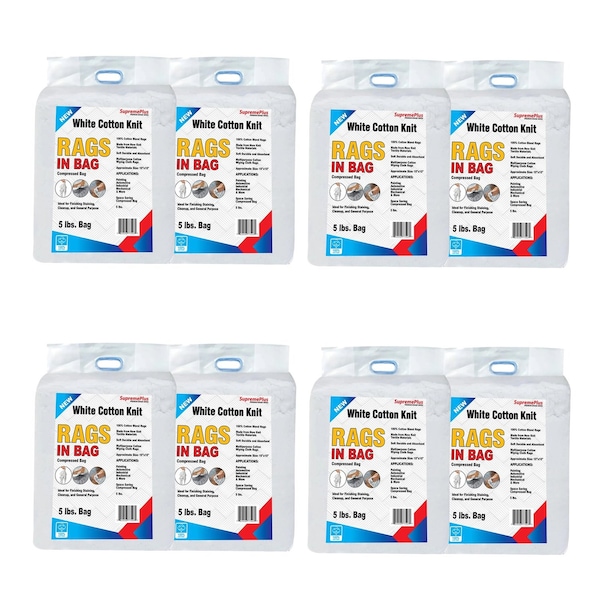 Supremeplus New White Knit T-Shirt Cleaning Rags, 5 lbs. Bag, Pack of 8, 8PK SP-9374 - main