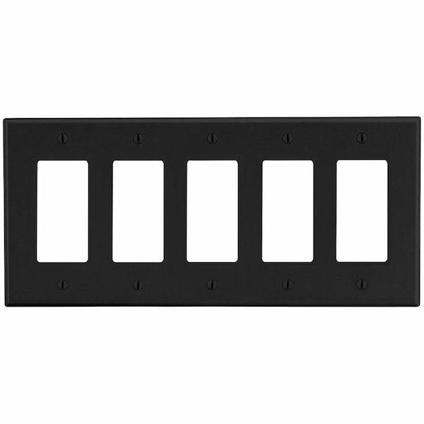 Hubbell Wiring Device-Kellems Wallplate, 5-Gang, 5) Decorator, Black P265BK - main