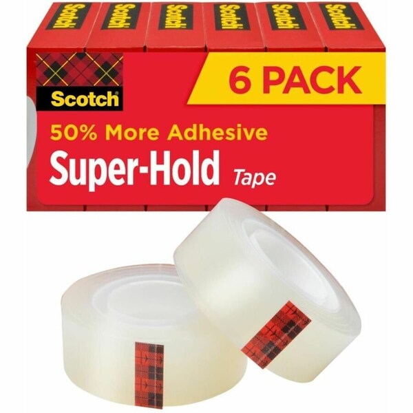 3M Commercial Scotch, Super-Hold Tape Refill, 1In Core, 0.75in X 27.77 Yds, Transparent, 6PK 700K6 - main