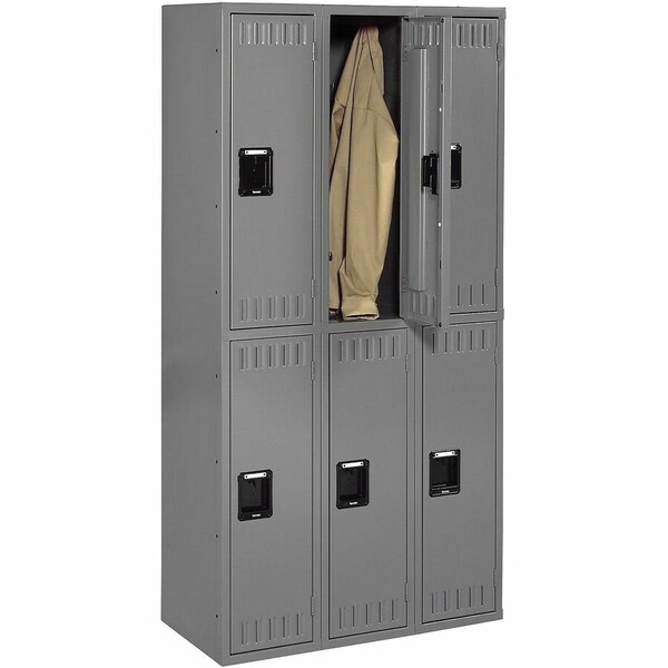 Tennsco Wardrobe Locker, 36 in W, 18 in D, 72 in H, (2) Tier, (3) Wide, Medium Gray DTS-121836-CMG - main