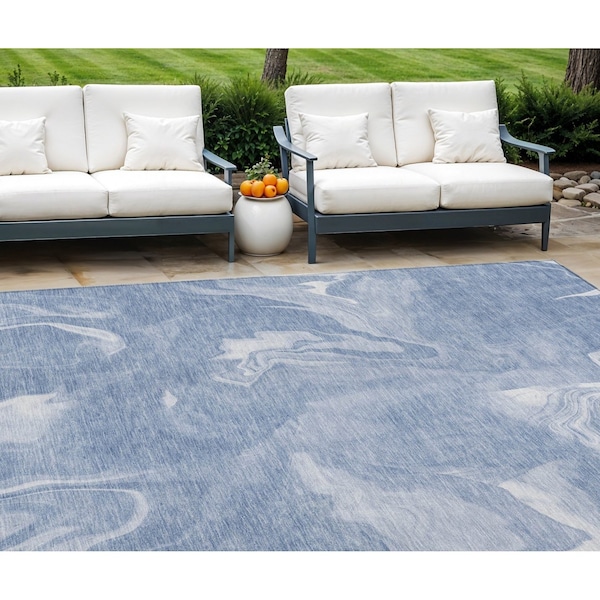 Homeroots 10' X 14' Blue And Sky Blue Abstract Washable Indoor Outdoor Area Rug 587475 - main