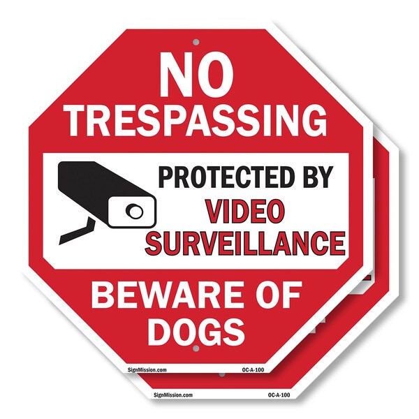 Signmission No Trespassing Protected by Video S, 10 inch X 10 inch, Plastic Sign, 2PK OC-P-2PACK-10-100 - main