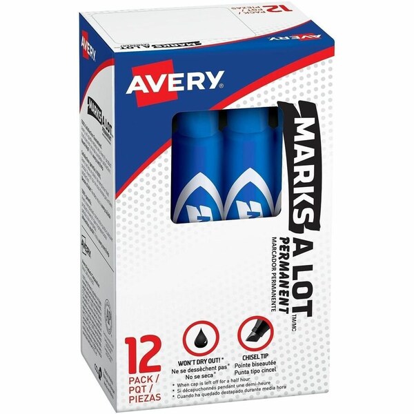 Avery Markers, Permanent Ink, 3/16"Chisel Point, 12/DZ, Blue Ink PK AVE07886 - main